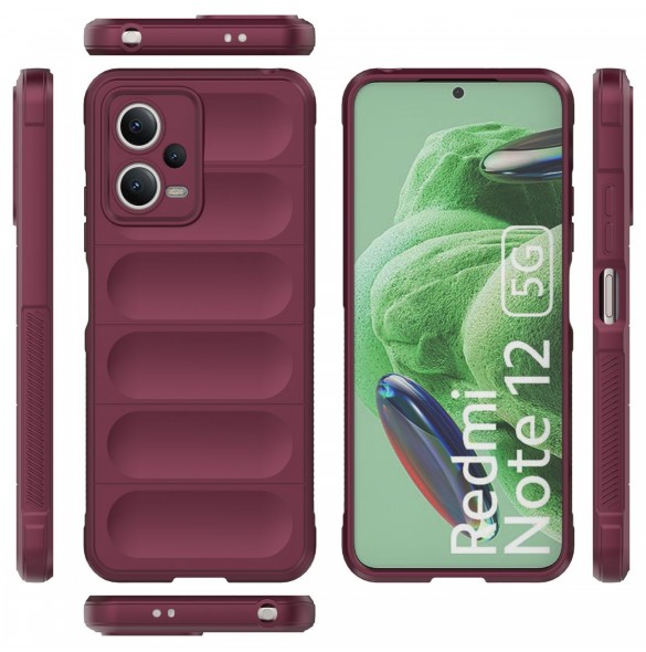 Magic Shield Case Cover för Xiaomi Redmi Note 12 5G / Poco X5 5G Flexibelt Armor Cover Burgundy