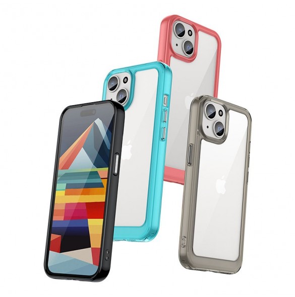 iPhone 15 Outer Space förstärkt fodral med flexibel ram - transparent