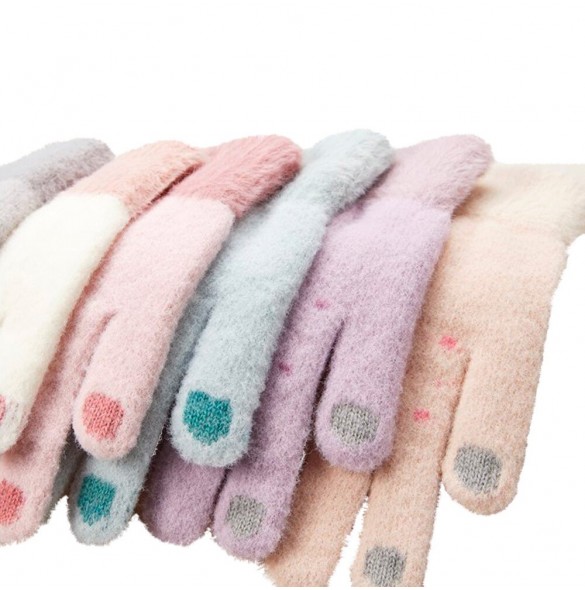 Kvinnors vintertelefonhandskar med en snögubbe och en julgran - beige
