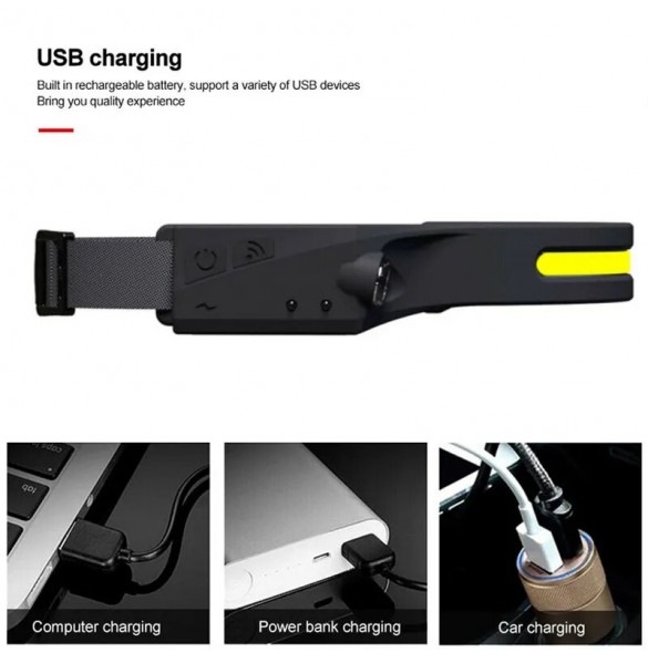 LED pannlampa med IPX4 rörelsesensor USB-C 1200 mAh - svart
