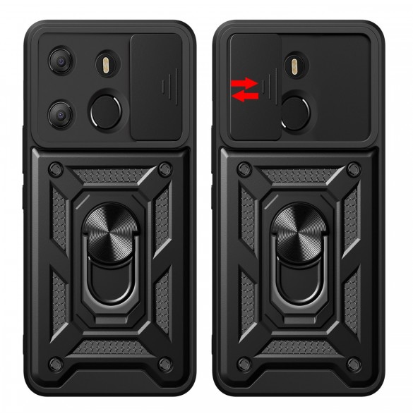 Hybrid Armor Camshield fodral till Tecno Pop 7 med kameraskydd - svart
