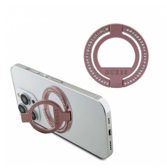 Guess - Magsafe Ringställ Med Präggad Logo Och Rhinestenes - Rosa