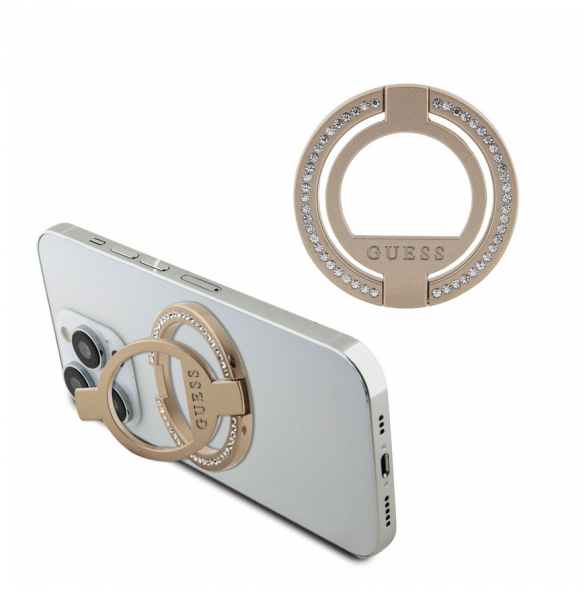 Guess - Magsafe Ringställ Med Präggad Logo Och Rhinestenes - Guld