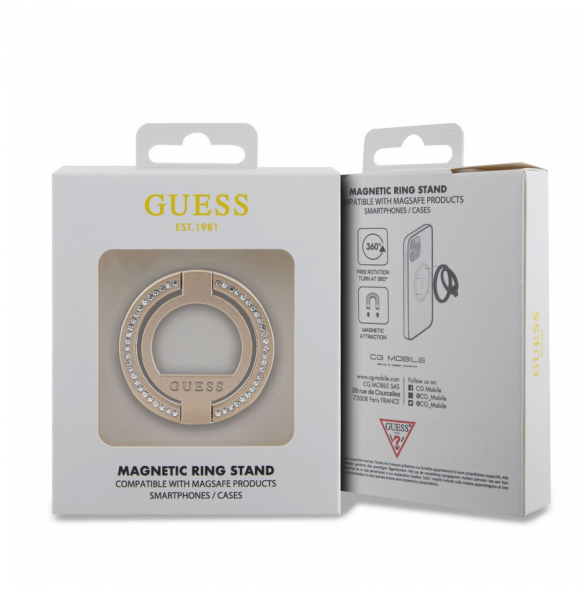 Guess - Magsafe Ringställ Med Präggad Logo Och Rhinestenes - Guld
