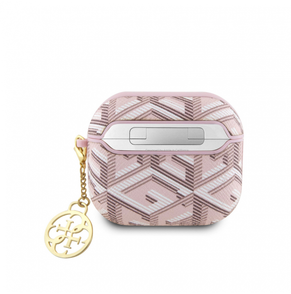 Airpods 3 Guess - Airpods-fodral Pu G Kub Och Guld Metalllogo Classic Med Charm - Rosa