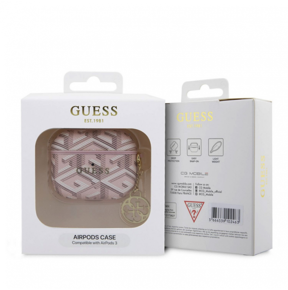 Airpods 3 Guess - Airpods-fodral Pu G Kub Och Guld Metalllogo Classic Med Charm - Rosa