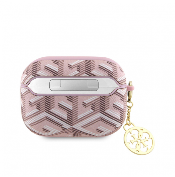 Airpods Pro 2 Guess - Airpods-fodral Pu G Kub Och Guld Metalllogo Classic Med Charm - Rosa
