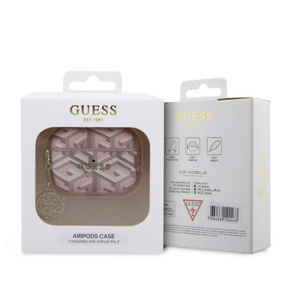 Airpods Pro Guess - Airpods-fodral Pu G Cube Och Guld Metalllogo Classic Med Charm - Rosa