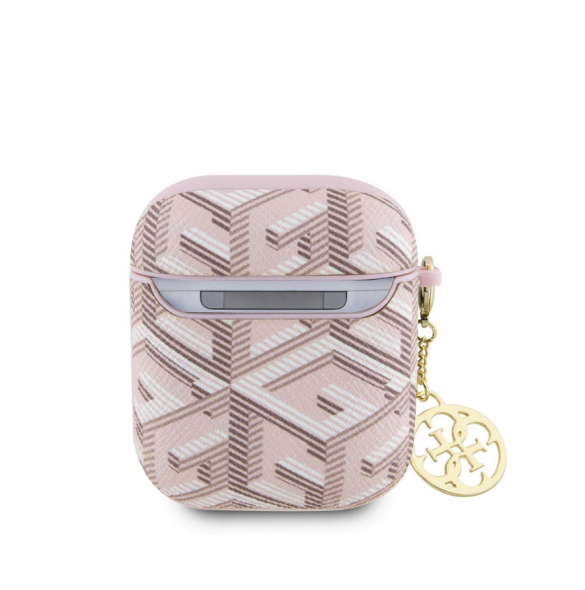 Airpods 1/2 Guess - Airpods-fodral Pu G Kub Och Guld Metalllogo Klassisk Med Charm - Rosa