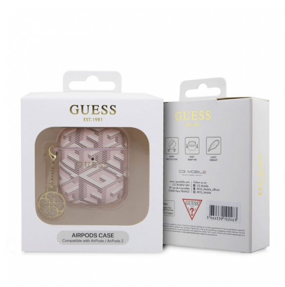 Airpods 1/2 Guess - Airpods-fodral Pu G Kub Och Guld Metalllogo Klassisk Med Charm - Rosa