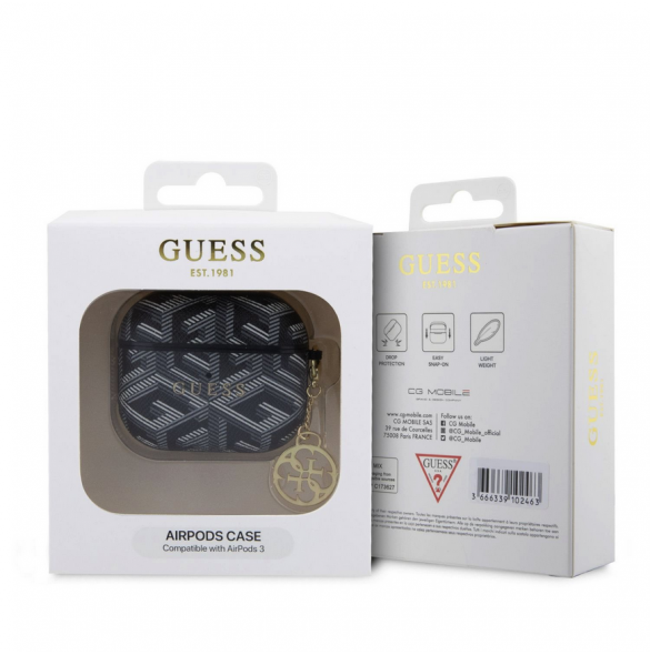 Airpods 3 Guess - Airpods-fodral Pu G Kub Och Guld Metalllogo Klassisk Med Charm - Svart