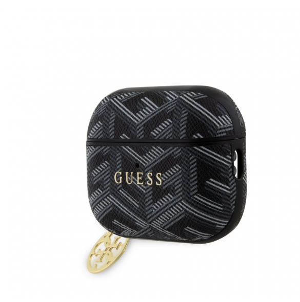 Airpods Pro 2 Guess - Airpods-fodral Pu G Kub Och Guld Metalllogo Classic Med Charm - Svart