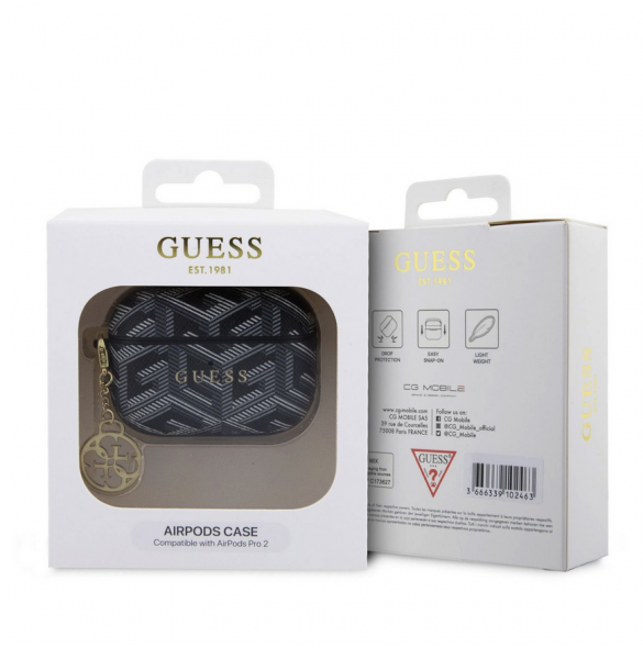 Airpods Pro 2 Guess - Airpods-fodral Pu G Kub Och Guld Metalllogo Classic Med Charm - Svart