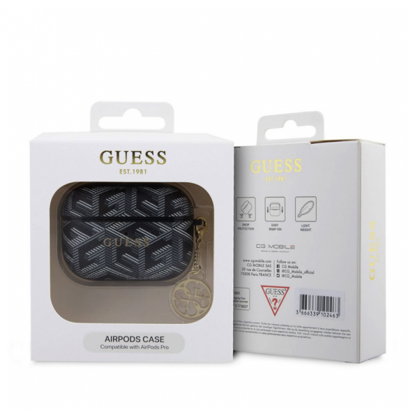 Airpods Pro Guess - Airpods-fodral Pu G Kub Och Guld Metalllogo Klassisk Med Charm - Svart