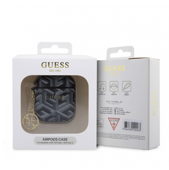 Airpods 1/2 Guess - Airpods-fodral Pu G Kub Och Guld Metalllogo Klassisk Med Charm - Svart