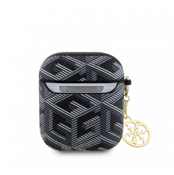 Airpods 1/2 Guess - Airpods-fodral Pu G Kub Och Guld Metalllogo Klassisk Med Charm - Svart