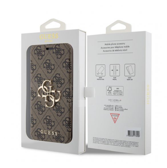 Iphone 15 Pro Max Guess - Pu Läder 4g Folio Fodral Big Metal Logo - Brunt
