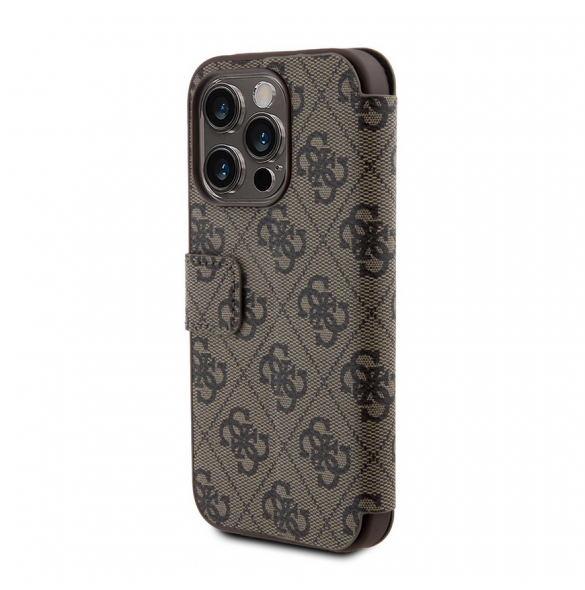 Iphone 15 Pro Guess - Pu Läder 4g Folio Fodral Big Metal Logo - Brunt