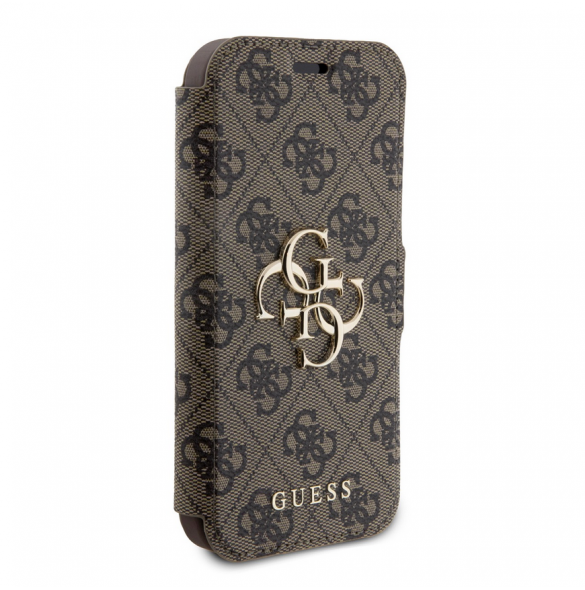 Iphone 15 Pro Guess - Pu Läder 4g Folio Fodral Big Metal Logo - Brunt
