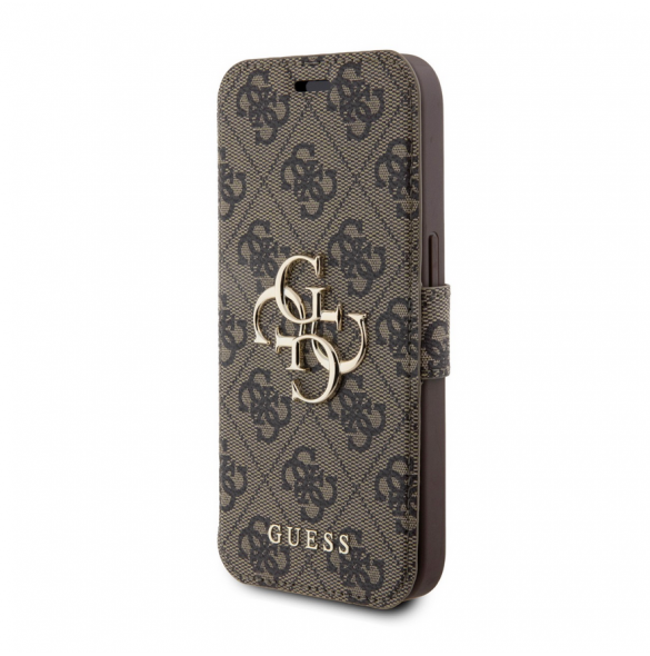 Iphone 15 Pro Guess - Pu Läder 4g Folio Fodral Big Metal Logo - Brunt