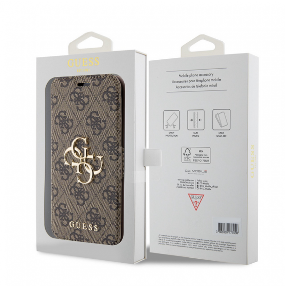 Iphone 15 Guess - Pu Läder 4g Foliofodral Big Metal Logo - Brunt