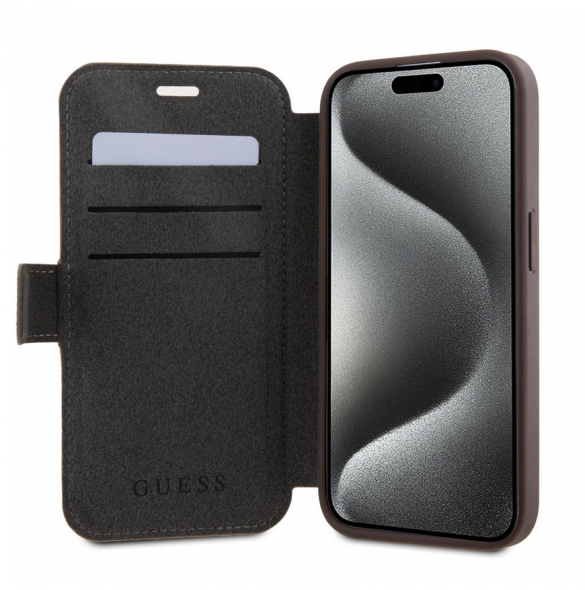Iphone 15 Guess - Pu Läder 4g Foliofodral Big Metal Logo - Brunt