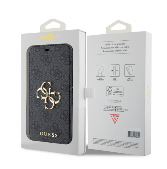 Iphone 15 Pro Max Guess - Pu Läder 4g Folio Fodral Big Metal Logo - Grå