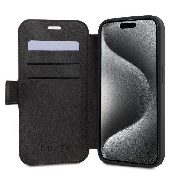 Iphone 15 Pro Max Guess - Pu Läder 4g Folio Fodral Big Metal Logo - Grå