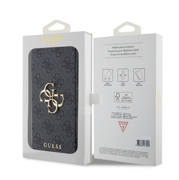 Iphone 15 Plus Guess - Pu Läder 4g Folio Fodral Big Metal Logo - Grå