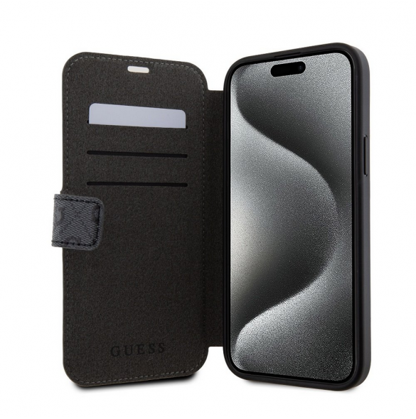 Iphone 15 Plus Guess - Pu Läder 4g Folio Fodral Big Metal Logo - Grå