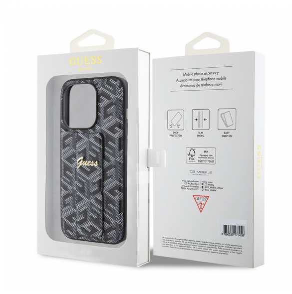 Iphone 15 Pro Guess - Grip Ställfodral Pu Gcube Metal Script Logo - Svart