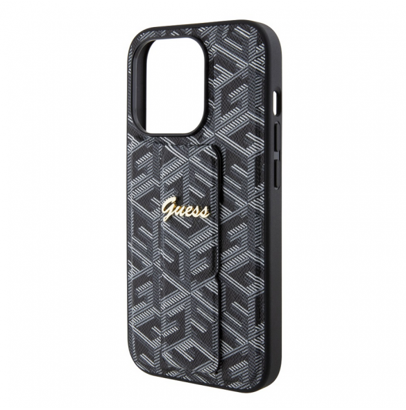 Iphone 15 Pro Guess - Grip Ställfodral Pu Gcube Metal Script Logo - Svart