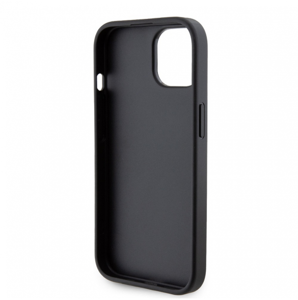 Iphone 15 Guess - Grip Ställfodral Pu 4g Metall Triangle Strass Logo - Svart