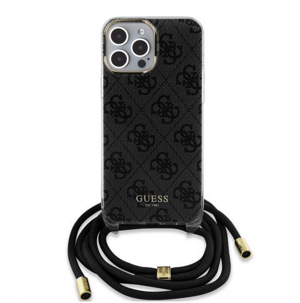 Iphone 15 Pro Max Guess - Iml 4g Tryckt Crossbody Cover Cord - Svart