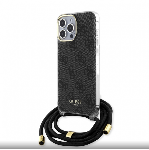 Iphone 15 Pro Max Guess - Iml 4g Tryckt Crossbody Cover Cord - Svart