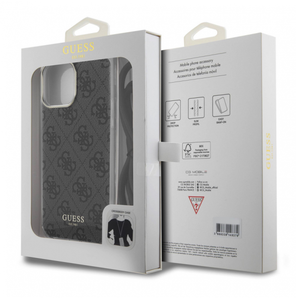 Iphone 15 Pro Max Guess - Iml 4g Tryckt Crossbody Cover Cord - Svart