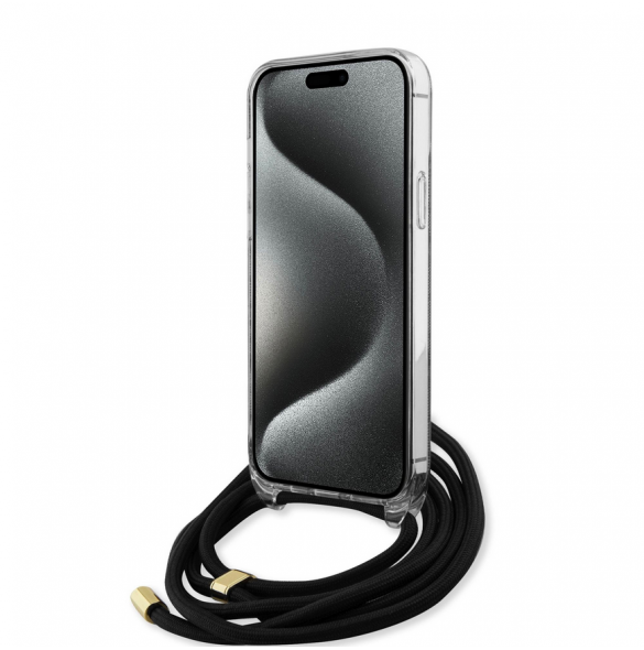 Iphone 15 Pro Max Guess - Iml 4g Tryckt Crossbody Cover Cord - Svart