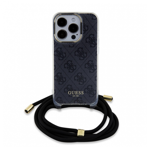 Iphone 15 Pro Guess - Iml 4g Tryckt Crossbody Cover Cord - Svart