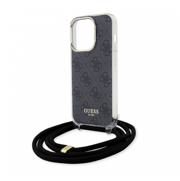 Iphone 15 Pro Guess - Iml 4g Tryckt Crossbody Cover Cord - Svart