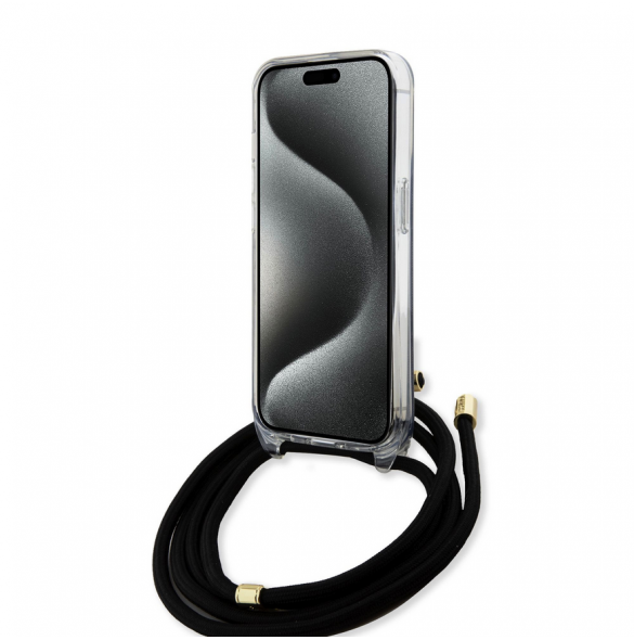 Iphone 15 Pro Guess - Iml 4g Tryckt Crossbody Cover Cord - Svart