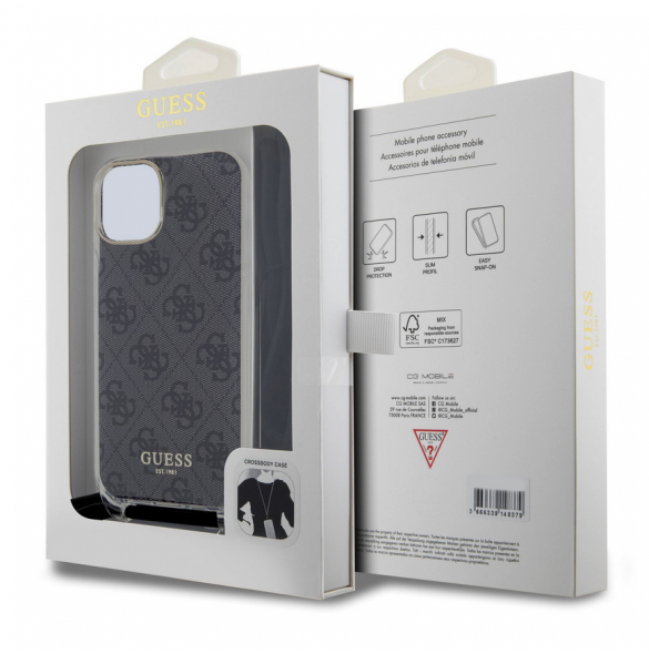 Iphone 15 Guess - Iml 4g Tryckt Crossbody Cord Cord - Svart