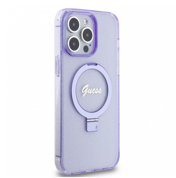 Iphone 15 Pro Max Guess - Iml Ringställ Funktion Magsafe-fodral Med Glitter - Lila