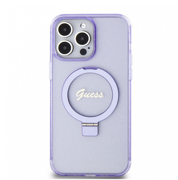 Iphone 15 Pro Max Guess - Iml Ringställ Funktion Magsafe-fodral Med Glitter - Lila