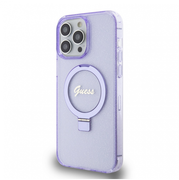 Iphone 15 Pro Max Guess - Iml Ringställ Funktion Magsafe-fodral Med Glitter - Lila