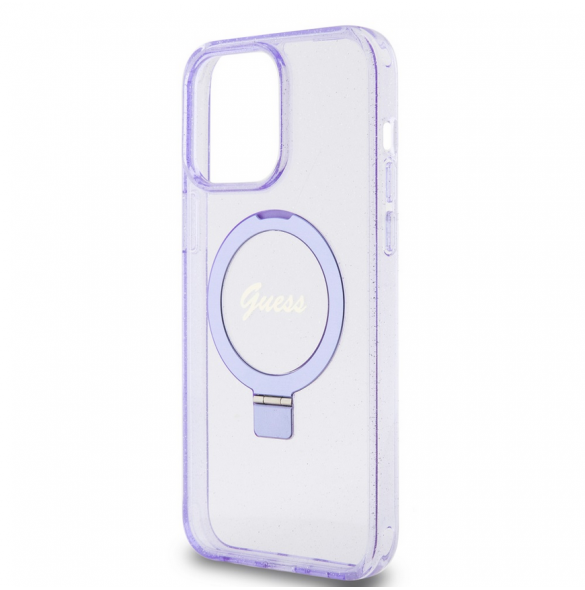 Iphone 15 Pro Max Guess - Iml Ringställ Funktion Magsafe-fodral Med Glitter - Lila