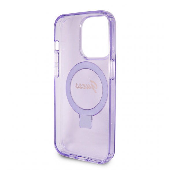 Iphone 15 Pro Guess - Iml Ringställfunktion Magsafe-fodral Med Glitter - Lila
