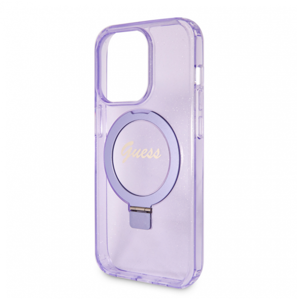 Iphone 15 Pro Guess - Iml Ringställfunktion Magsafe-fodral Med Glitter - Lila