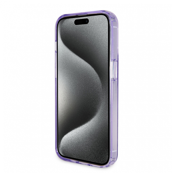 Iphone 15 Pro Guess - Iml Ringställfunktion Magsafe-fodral Med Glitter - Lila
