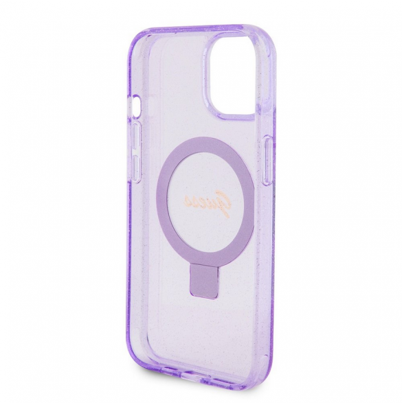 Iphone 15 Plus Guess - Iml Ringställ Funktion Magsafe-fodral Med Glitter - Lila
