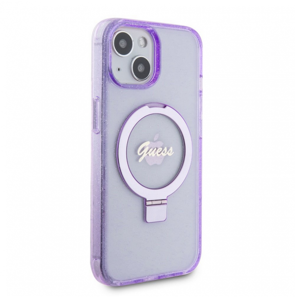 Iphone 15 Plus Guess - Iml Ringställ Funktion Magsafe-fodral Med Glitter - Lila